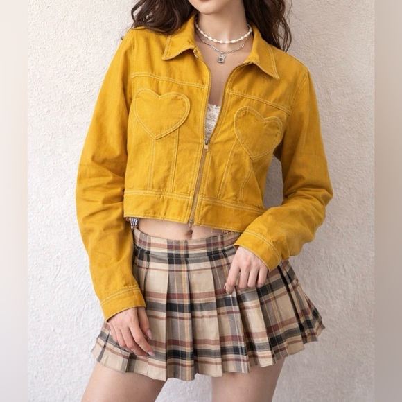 Valfre Jackets & Blazers - Valfré Mustard Yellow Cropped Jacket Heart Pockets Indie Coquette Y2K Zip Up L